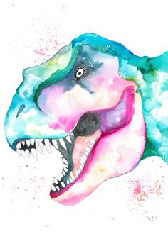 a watercolor painting of a dinosaur with its mouth open