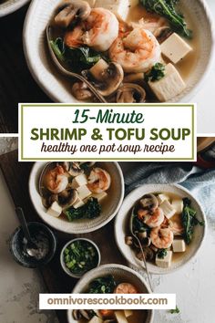 shrimp and tofu soup with broccoli in bowls