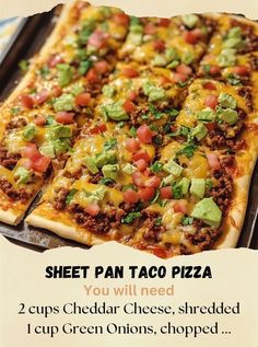 a sheet pan taco pizza with toppings on it