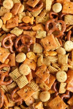 cheetos and pretzels are mixed together to make a snack for the kids