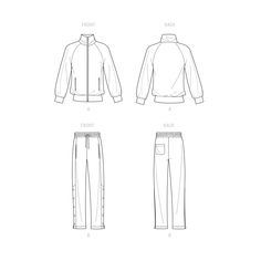 the front, back and side views of a women's jacket and pants sewing pattern