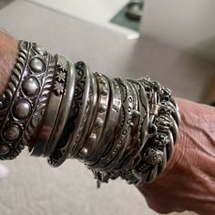 I Love Stacking My Cuffs. It’s My Design Signature And I Get Compliments All The Time. I’m Selling Quite A Few! Start Your Collection Vintage Bracelet Stack, Y2k Bangles, Chunky Silver Jewellery, Stacked Bracelets, Dope Jewelry Accessories, Brown Bracelet, Medieval Jewelry, Dope Jewelry, Rustic Jewelry