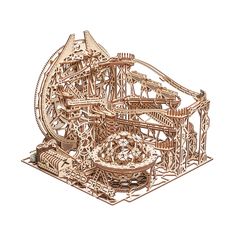 an intricate wooden model of a ferris wheel