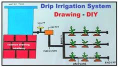 drip irrigation system drawing diy | simple and easy | science drawing  @howtofunda   @craftpiller ​ Irrigation System Diy, Irrigation Diy, Drip Irrigation Diy, Irrigation Methods, Rainwater Harvesting System, Diagram Design Ideas