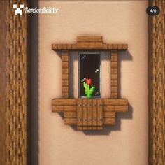 an image of a pixel art window in the middle of a wall with a plant growing out of it