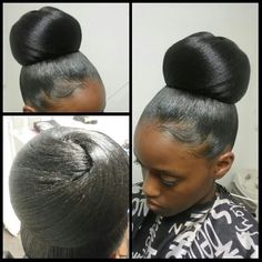 Black Bun Hairstyles, Top Bun Hairstyles, Bun Hairstyles For Black Women, Black Bun, Ponytail Updo, Top Bun