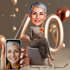 Celebrate your or your loved one's milestone in style with a custom 60th birthday caricature portrait! This high-style, fashionable caricature is personalized from your photo and crafted in stunning detail. Available as a high-resolution digital download, perfect for printing up to 24x36 inches at 300dpi. Whether for yourself or as a gift, this elegant, made-to-order caricature will add a personal touch to any special occasion. *Love this artwork but want it for a different age? No problem! Send Birthday Caricature, Caricature Gifts, 60 Year Old Woman, Personalized Caricature, Caricature Portrait, Caricature From Photo, Old Woman, Feb 7, High Resolution Photos