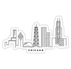 chicago skyline sticker in black and white with the word chicago on it's side