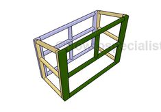 the bottom half of a wooden bunk bed frame with two sides cut out and attached to each other