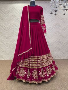 Shop Bollywood Model Maroon georgette wedding lehenga at kollybollyethnics from India with free worldwide shipping. Simple Lehenga, Latest Bridal Lehenga, Wedding Lehenga Designs, Lehenga Designs Simple, Choli Designs, Red Lehenga, Indian Dresses Traditional, Trendy Dress Outfits, Designer Party Wear Dresses