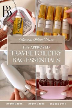 travel toiletry bag essentials with text overlay