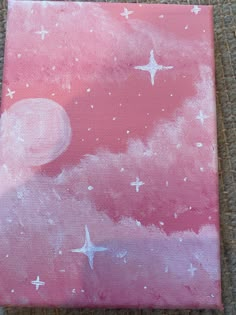 a pink and white painting on canvas with stars in the sky at sunset or sunrise