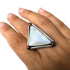 Moonstone Triad Ring, Glowing Moonstone Ring, Triangle Ring, Mixed Metals, Bronze and Silver, Statement Ring, Large Stone Ring. Large Stone Rings, Large Stone, Bold Jewelry