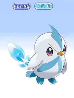 a cartoon bird flying through the air with blue and white feathers on it's wings