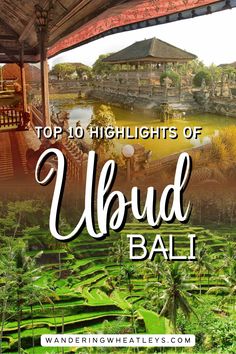 the top 10 highlights of ubud bali, with text overlaying it