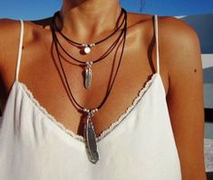 $41 · Leather layered necklace with silver feather charm, Women necklace, beaded necklace, silver necklaces for women, Choker necklace, chokers, silver necklaces, leather necklace, costume jewelry An… More Collar Hippie, Etsy Jewelry Handmade, Initial Necklace Silver, Women Choker Necklace, Boho Chic Jewelry, Long Necklaces, Diamond Solitaire Necklace, Jewelry Beaded