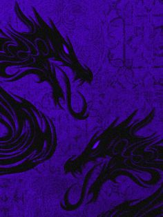 two black dragon silhouettes against a purple background