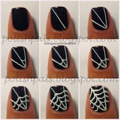 Spider Web On Nails, Spider Web Nails Easy, Spiderweb Nail Art, Spider Web Nails, Sugar Skull Nails, Web Nails, Skull Nails