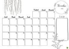 the printable calendar for november is shown with flowers and branches in black and white