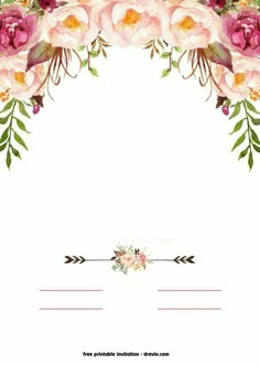 a floral frame with pink flowers and green leaves