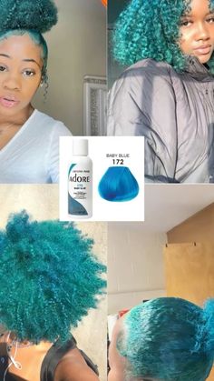 Dyed Hair Peekaboo, Turquoise Hair Color Ideas, Pretty Hair Dye Ideas, Cute Natural Hair Dye Ideas, Hair Color Ideas For Natural Hair, Colorful Hair Colors, Turquoise Skunk Stripe Hair, Blue Dye On Black Women, Light Blue Hair Ombre