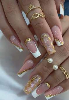 Wedding Nails With Butterfly, White Almond Nails With Design Classy, Gold Acrylic Nails, Fancy Nails Designs, White Nail, Acrylic Nails Coffin Short, Pink Acrylic Nails, African Braids, Braids Hairstyles