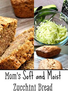 a collage of photos with zucchini bread and muffins