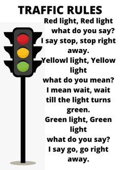 a traffic light with the words traffic rules written below it and an image of a stoplight