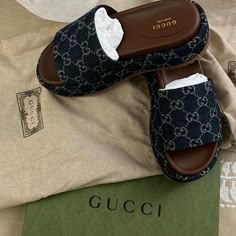 New Gucci Blue Denim Sandals! New Style, Never Worn, Complete W Box, Bag And Card Of Authenticity Blue Gucci Slides, Vacay Shoes, Luxury Shoes Heels, Gucci Platform Sandals, Turkey Nails, Classy Sandals, Apple Watch Design, Beige Espadrilles, Luxury Slides