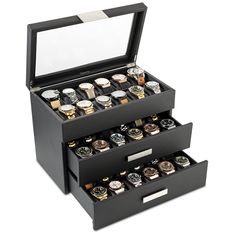 PRICES MAY VARY. Will Hold Your Large and Small Watches - This 36 Slot Watch Box 's compartments are 52mm wide and has a high clearance to accommodate your large and bulky watches. The pillows are soft and can be squeezed to accommodate smaller watches as well. Approved for Pros - This watch Organizer is professional grade craftsmanship & function. It's thick walls, smooth & sturdy built-in hinges, real glass lid ,high end leatherette cushions, and clean finished edges, are the qualities you are Personalized Watch Box, Luxury Watch Box, Watch Box For Men, Leather Pillows, Small Watches, Mens Jewelry Box, Mens Watch Box, Watch Display Case, Watch Organizer