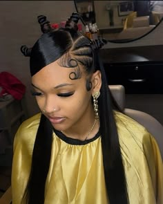 Bantu Knot Quick Weave, Bantu Knot Wig Hairstyle, Cute Swoop Hairstyles, Messy Bun With Side Bang, Bantu Knots Half Up Half Down, Half Up Half Down Bantu Knots, Old School Hairstyles Black Women, Bantu Knots With Ponytail, Bantu Knots Hairstyles Half Up