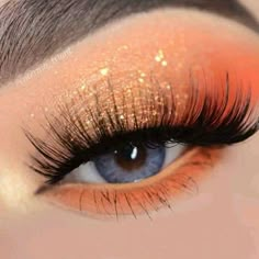 Orange Eyeshadow Looks, Orange Eye Makeup, Fair Skin Makeup, Makeup Ojos, Orange Eyeshadow, Show Makeup, Orange Makeup, Carnival Makeup