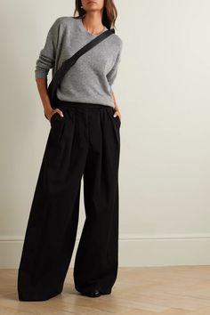 Cashmere Sweater Outfit, Wide Leg Pants Outfit, Gray Cashmere Sweater, Sweater Outfit, Cooler Look, 가을 패션, Looks Style, Cashmere Sweater, Outfits Casuales