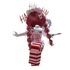 a red haired woman with her arms out and hands in the air, standing next to a gift box