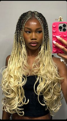 Curly To Straight Hair, French Curl Braids, Diy Hair Wig, Curl Braids, Blonde Box Braids, Y2k Hairstyles