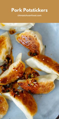 pork potstickers on a plate with sesame seeds