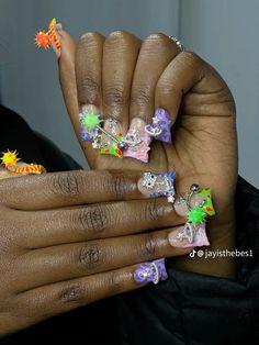 Short Junk Nail Designs Duck, Medium Duck Nails With Charms, Colorful Duck Nails Acrylic, Pink Ombre Nails, Girly Acrylic Nails, Really Cute Nails, Short Square Acrylic Nails, Long Acrylic Nails Coffin