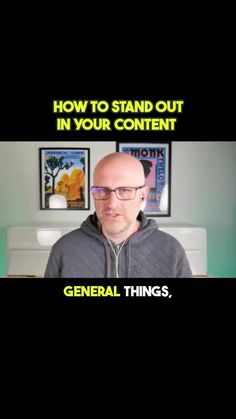 a man with glasses is looking at the camera and has an ad for general things