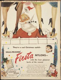 an old advertisement for festa nylonons featuring santa claus and other women's feet