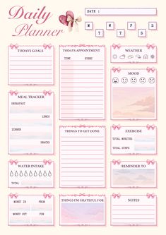 a daily planner with pink flowers and hearts