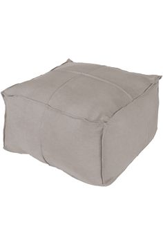 a grey square ottoman cushion on a white background