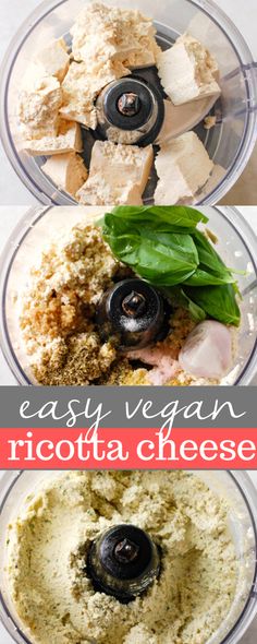 the ingredients for an easy vegan ricotta cheese recipe