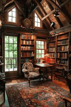 a room filled with lots of books and furniture