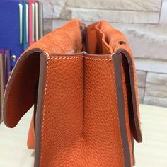 Hermes Halzan, Leather Art, Orange Bag, Leather Projects, Leather Bags Handmade, Leather Pattern