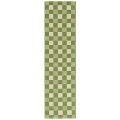 a green and white checkered runner rug