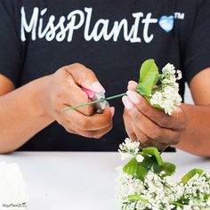 a person cutting flowers with scissors on a table