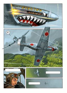 an image of a comic strip with a plane in the air and another cartoon about it