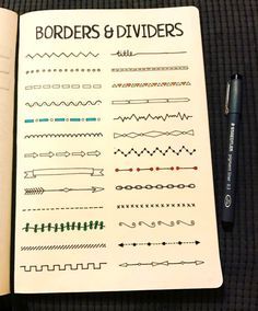 an open notebook with different types of borders and dividers