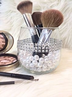 Glam Make up brush holder by DaintyCreations on Etsy, $10.00 Brush Holders, Beauty Organization, Diy Vanity, Makeup Rooms, Trendy Makeup, Makeup Room, Makeup Brush Holders, Diy Makeup, Beauty Room