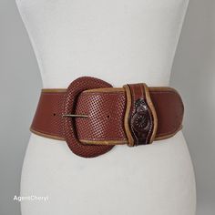 1980s 28-32" Waist Brown Wide Leather Belt Vintage Weave Embossed Cinch Belt Large Belts, Big Belt, Rock Look, Thick Belt, 1980s Style, Cinch Belt, Camp Style, Belt Women, Wide Leather Belt